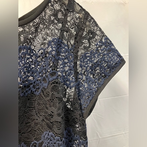 Ann Taylor Loft Lace Shift Dress Mini Black and Blue Size 4 - Picture 7 of 14